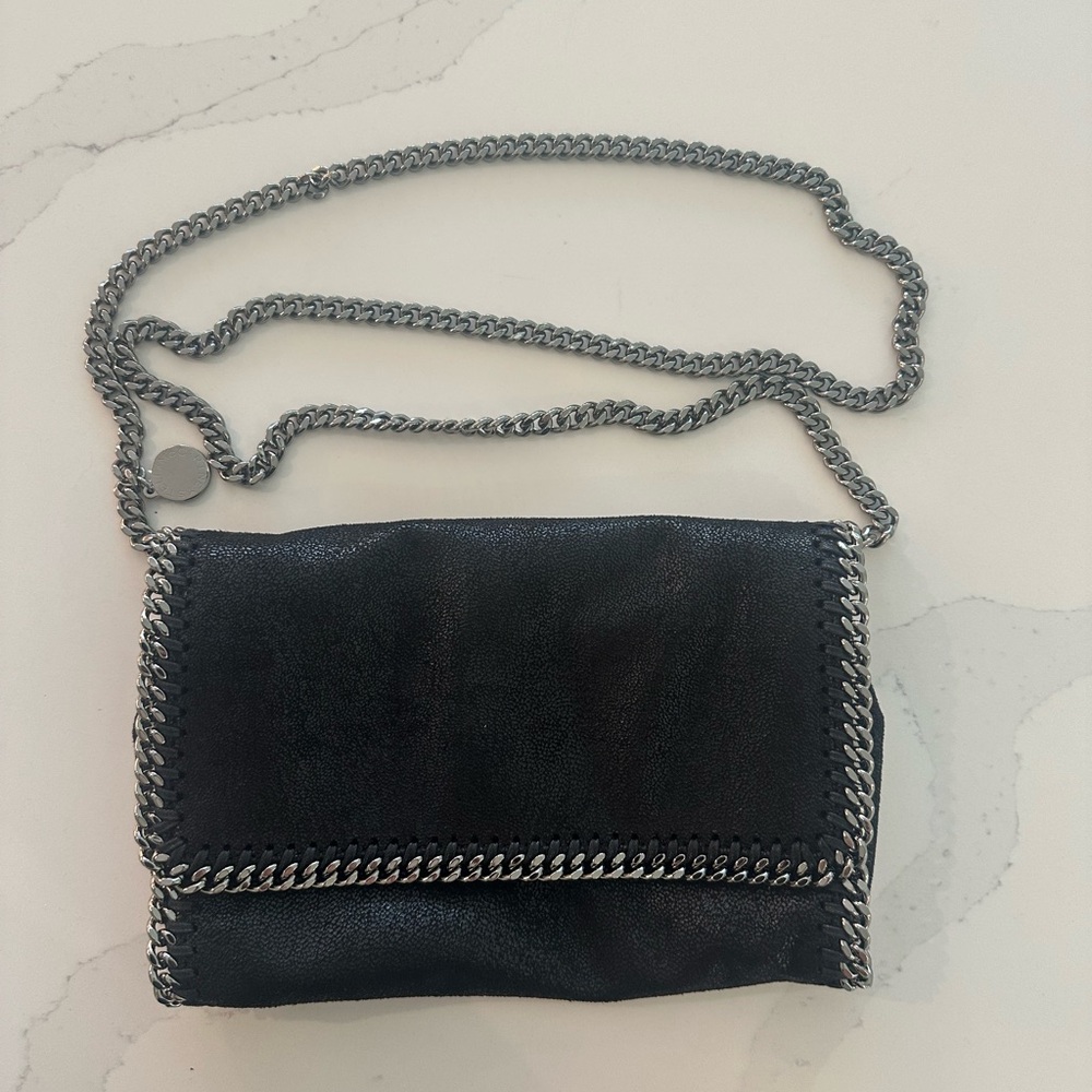 Stella McCartney Authentic Black Falabella Crossbody with Silver Chain